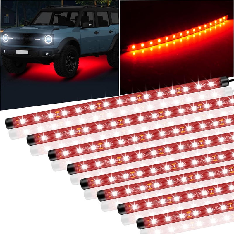 LEYMANRIYA 8 Pcs Car Led Light Strip IP67 Waterproof 11" Flexible Led Lights Underglow 12V for Car Motorcycle Boat Golf Cart Interior Exterior Decoration - Red - Image 1